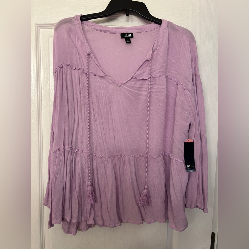 a.n.a Purple Long Sleeve Ruffled Blouse